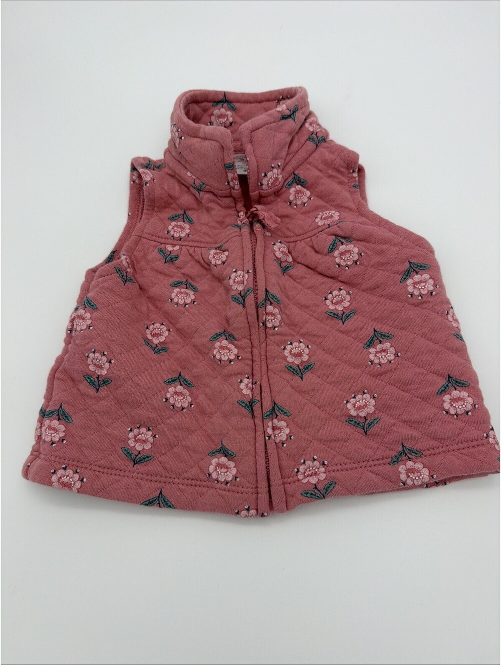 Carters Baby Girls Pink Quilted Floral Zip Up Vest 3m Rose Flower Print Layer